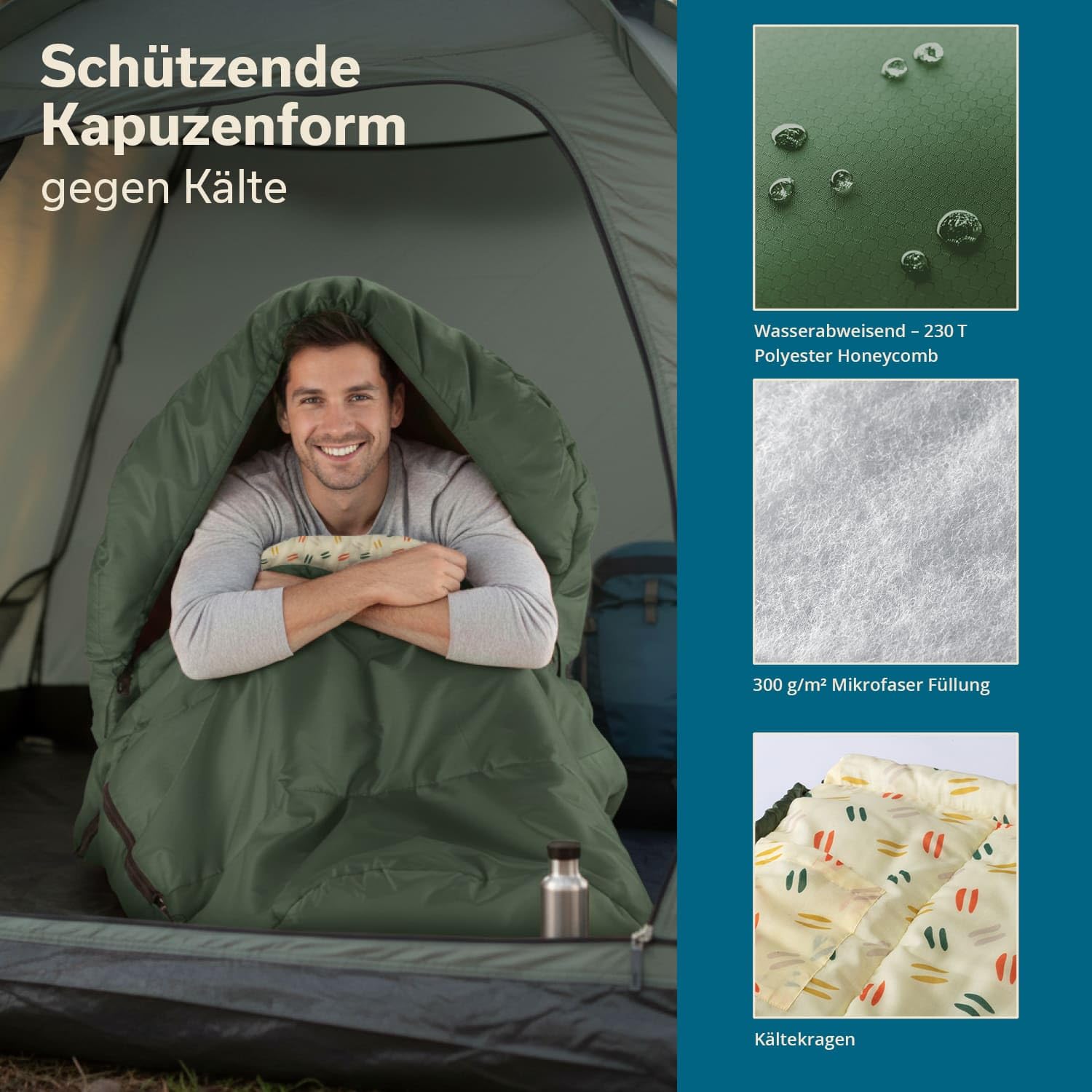 Skandika Schlafsack Vegas | XXL Mumienschlafsack mit/ohne Polycotton Innenfutter, für Erwachsene, koppelbar, Doppelschlafsack, 3 Jahreszeiten, bis -12°C, 220 x 110 cm | Winter Outdoor Camping Wandern