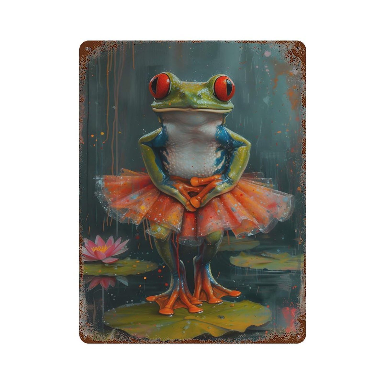 Retro Metal Sign Frog in A Tutu 15.7"x11.8", Retro Wall Decor for Living Room, Hallway And Home Decor