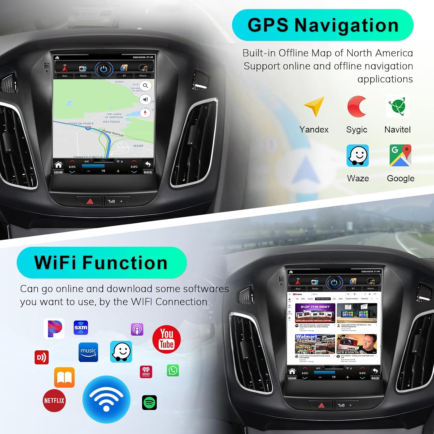 Car Radio Android 64G for Ford Focus 2012 2013 2014 2015 2016 2017 2018 Stereo with Wireless Carplay Android Auto,9.7 Inch Vertical HD Touchscreen with GPS Bluetooth WiFi 1080P HD Backup Camera