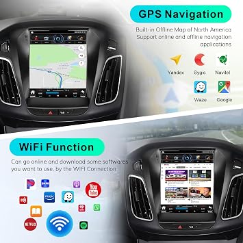 Car Radio Android 64G for Ford Focus 2012 2013 2014 2015 2016 2017 2018 Stereo with Wireless Carplay Android Auto,9.7 Inch Vertical HD Touchscreen with GPS Bluetooth WiFi 1080P HD Backup Camera
