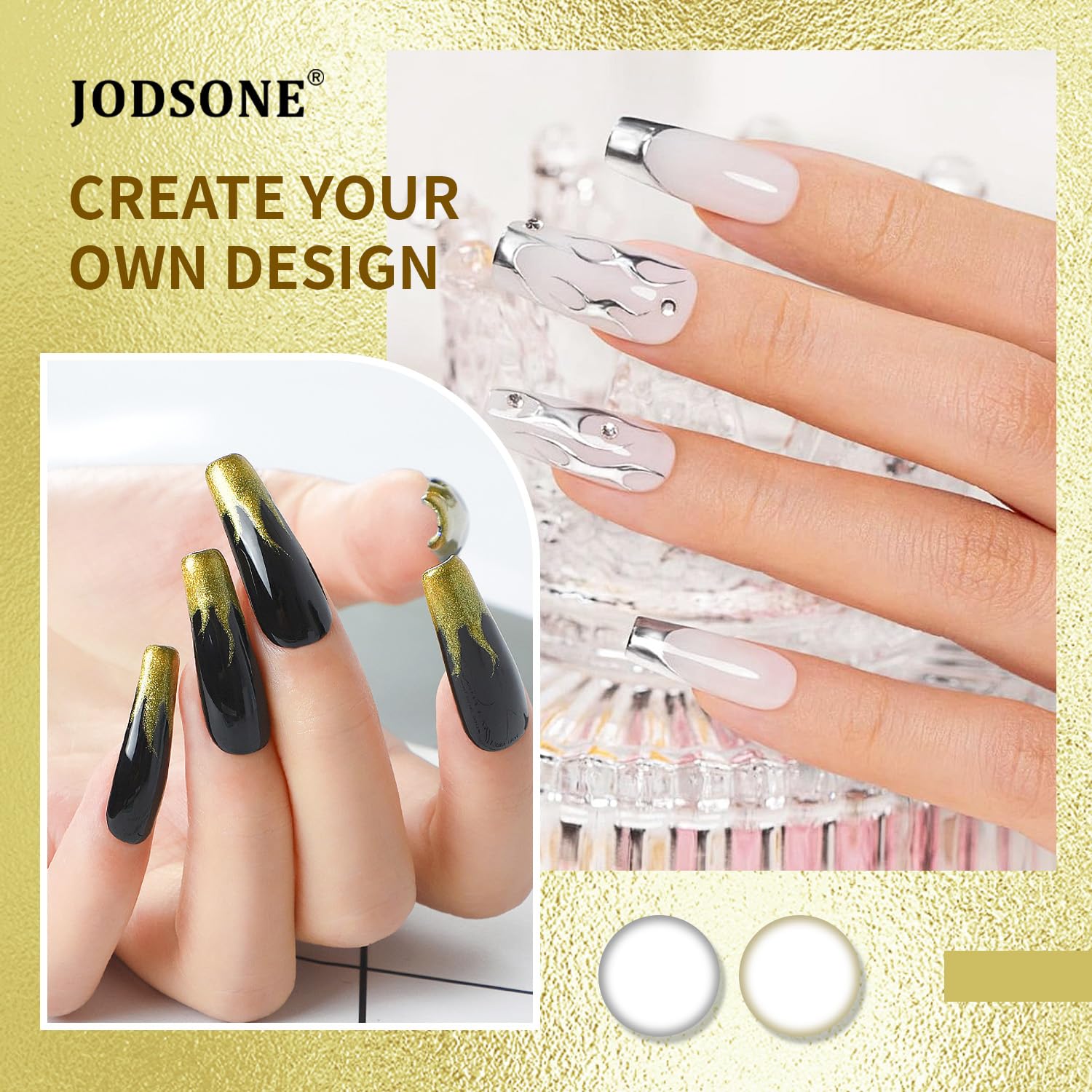 JODSONE 3D Metallic Gel Nail Polish Set, Gold and Silver Gel Nail Polish, Chrome Gel Nail Polish - Image 2
