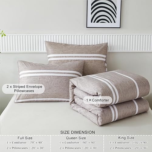 Miniatura 6 de ZRNBAST Juego de edredón de 7 piezas a rayas, tamaño Queen, color gris y verde oliva, juego de ropa de cama a rayas de bloque de color, para todas