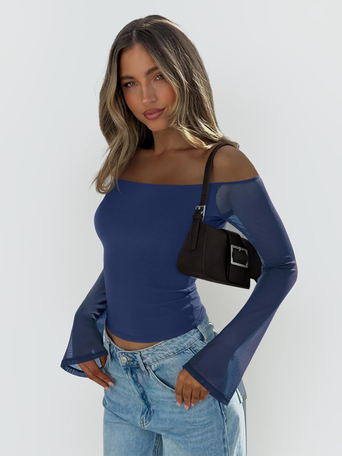 REORIA Off The Shoulder Tops for Women Tube Double Lined Mesh Going Out Shirts 2025 Fall Fashion Trendy Tops - Image 3