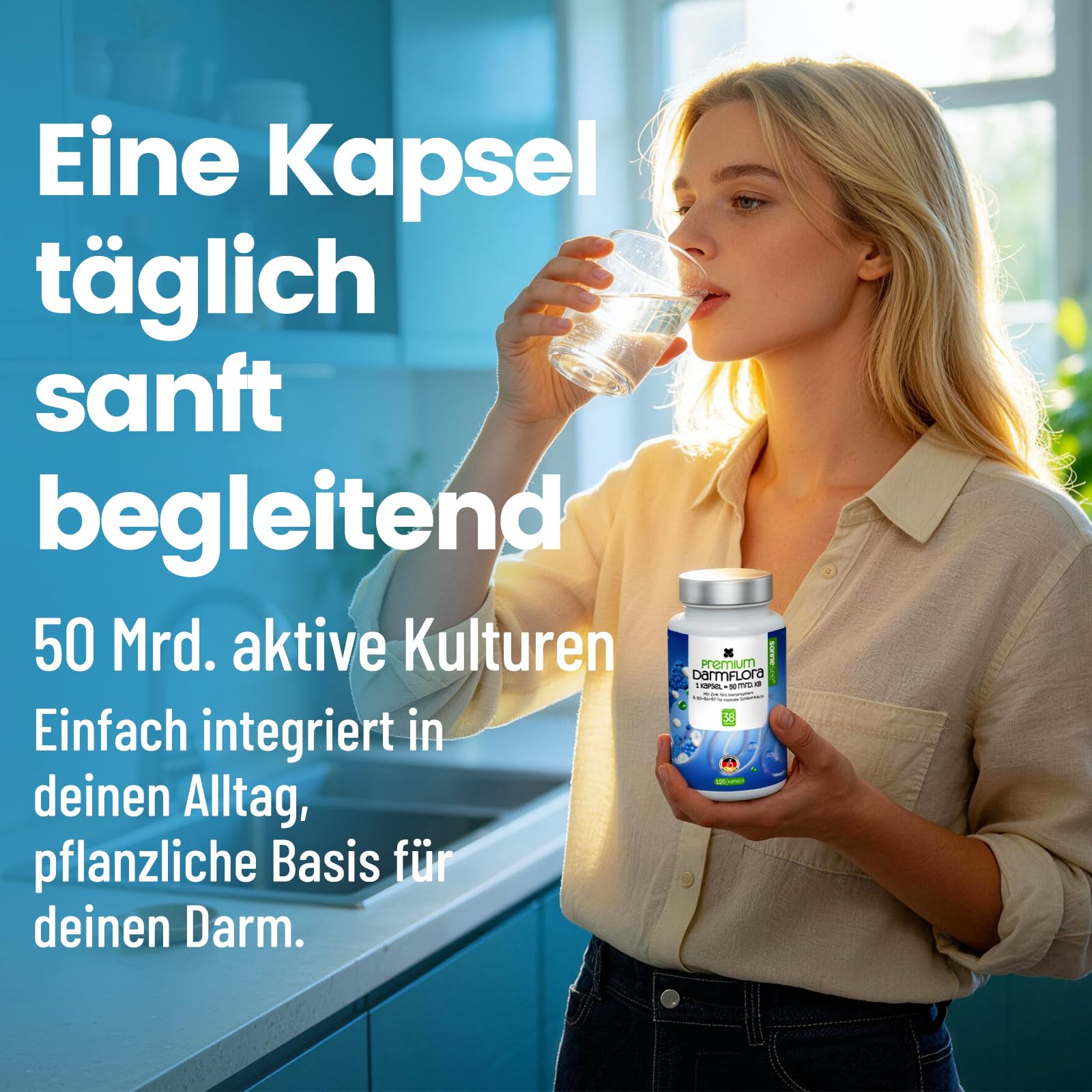 Premium Darmflora Komplex 120 Kapseln mit 50 Mrd. KBE & 38 Stämmen Hochdosiert – 4 Monate Vorrat Mit Zink, B3, B6 & B7 Vegan