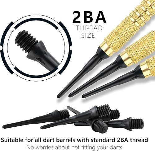 Miniatura 3 de LinkVisions Puntos de dardos de punta de plástico de rosca 2BA Puntos de dardos suaves Accesorios de dardos de repuesto Negro
