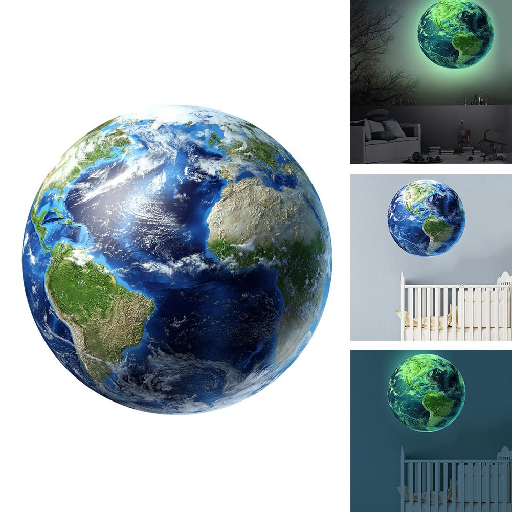 JannahMehr Glow In The Dark Luminous Planet Earth Wall Art Sticker Decal Kids Bedroom Decor, Easy to Apply - 20cm x 20cm