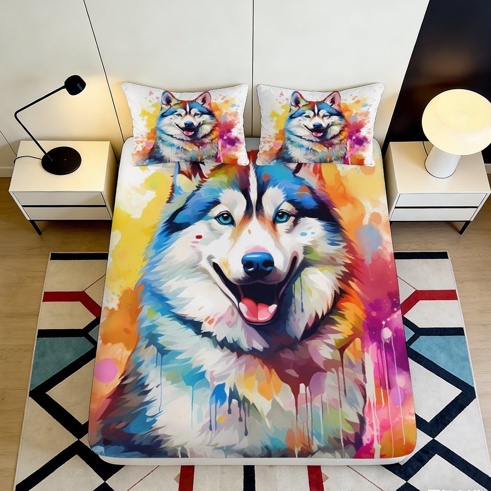 Pnayamiorkfel Style-3 3D Printed Colorful Husky Fitted Sheet Microfiber Soft Bedroom Art Mattress Cover For Home Dorm Decor Protection 90X200x25cm