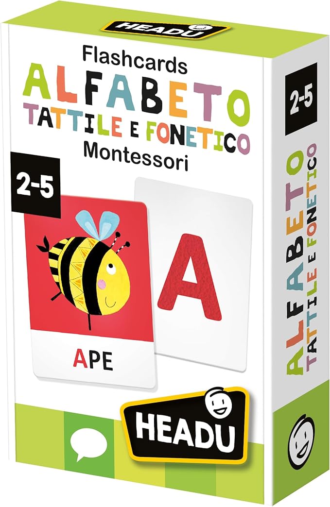 HEADU - Maxi Flashcards Montessori Alfabeto Suoni e Lettere - Leggi, ascolta e pronuncia |Gioco Educativo Per Bambini 2-5 Anni, Metodo Montessori, Idea Regalo Natale Pasqua Compleanno, Made In Italy