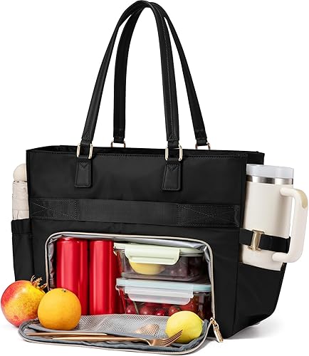 LOVEVOOK Bolsa de almuerzo para mujer, bolsa de trabajo con compartimento aislado para el almuerzo, bolsa para laptop, bolso grande para profesores,