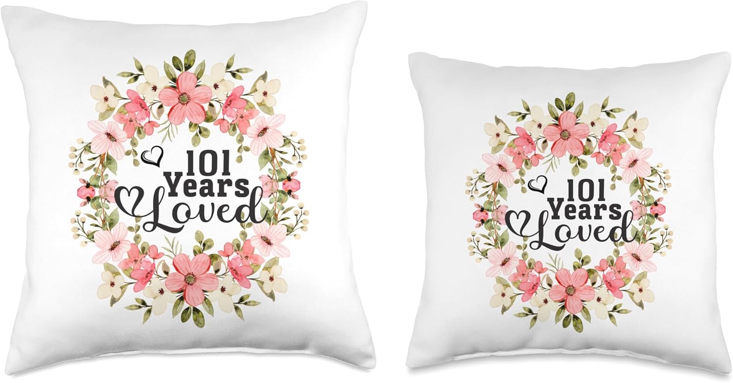 Floral 101st Birthday 101 Years Loved Mom Grandma Throw Pillow