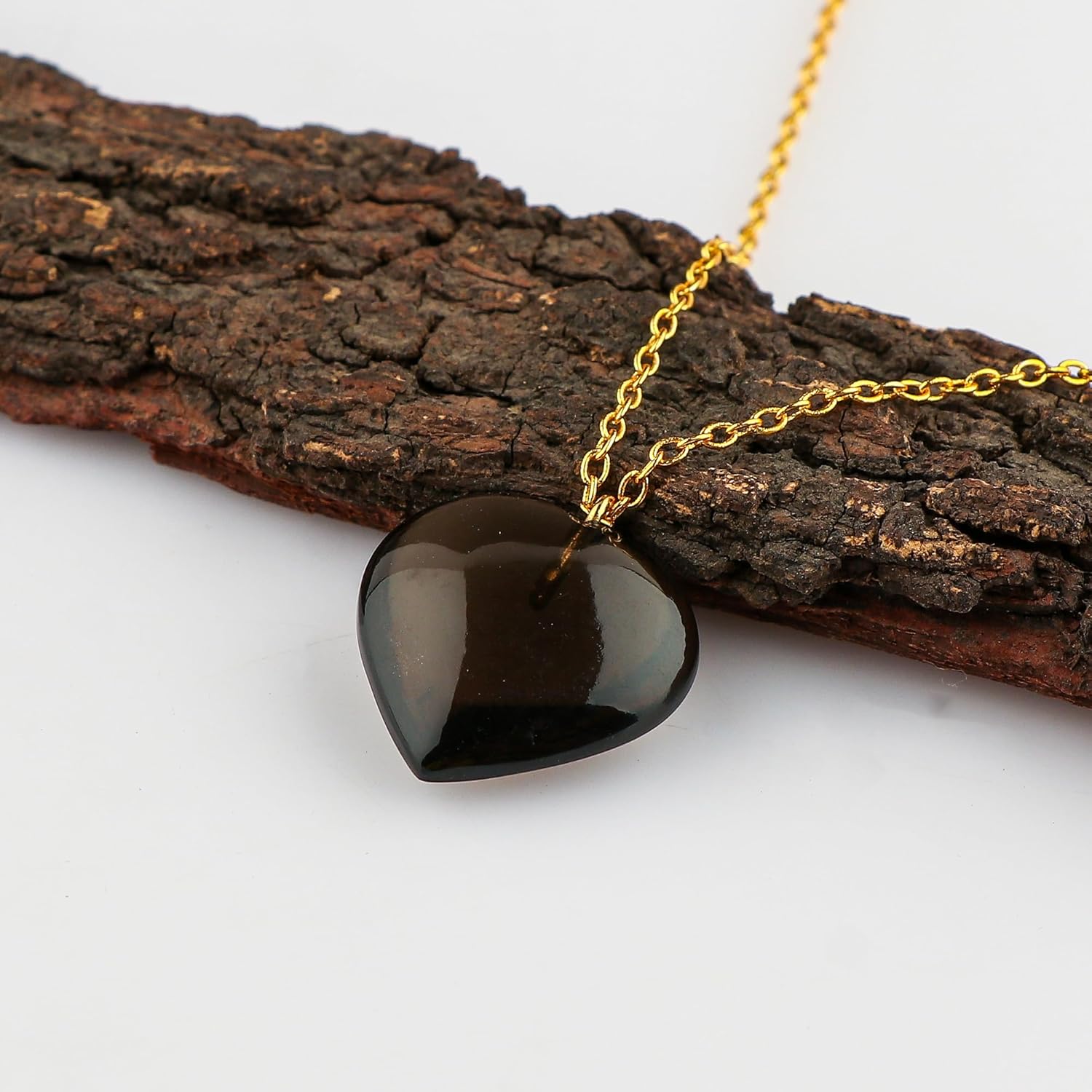 TGH Natural Heart Crystal Pendant Necklace for Women - 20mm Gemstone Gold Plated Adjustable 16+2 Inch Chain - Healing Jewelry - Image 3