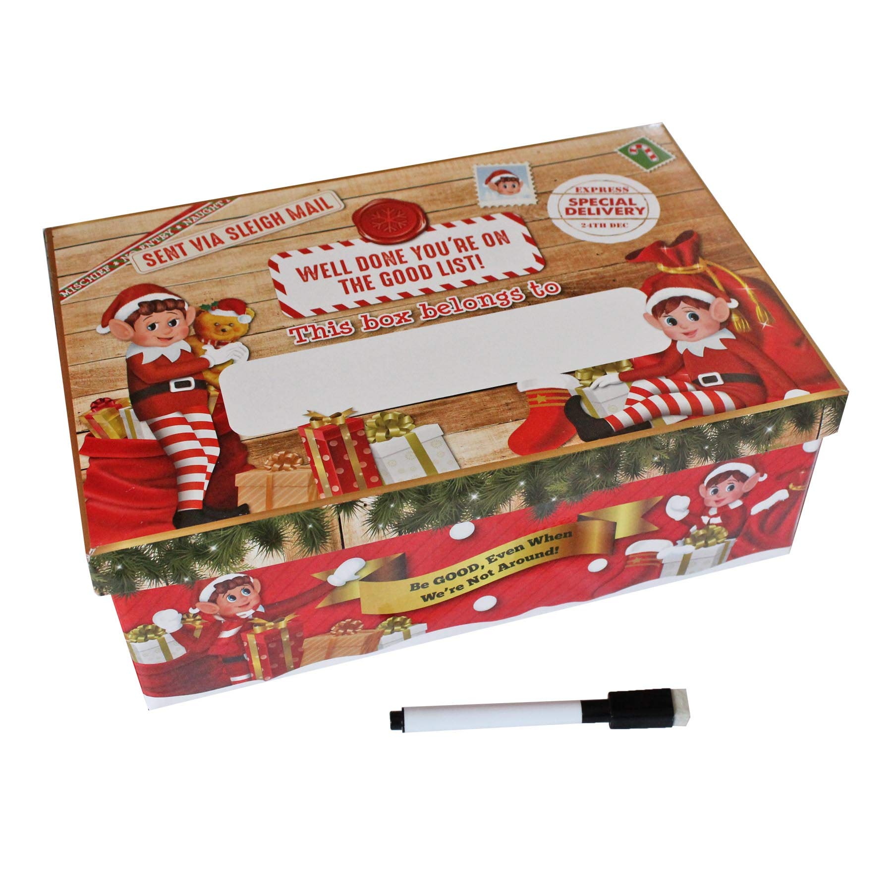 Widdle Wonderland Multicolor Personalise Christmas Eve Gift Box Fun Elf Design/Flat Pack - 32Cm X 20Cm X 11Cm