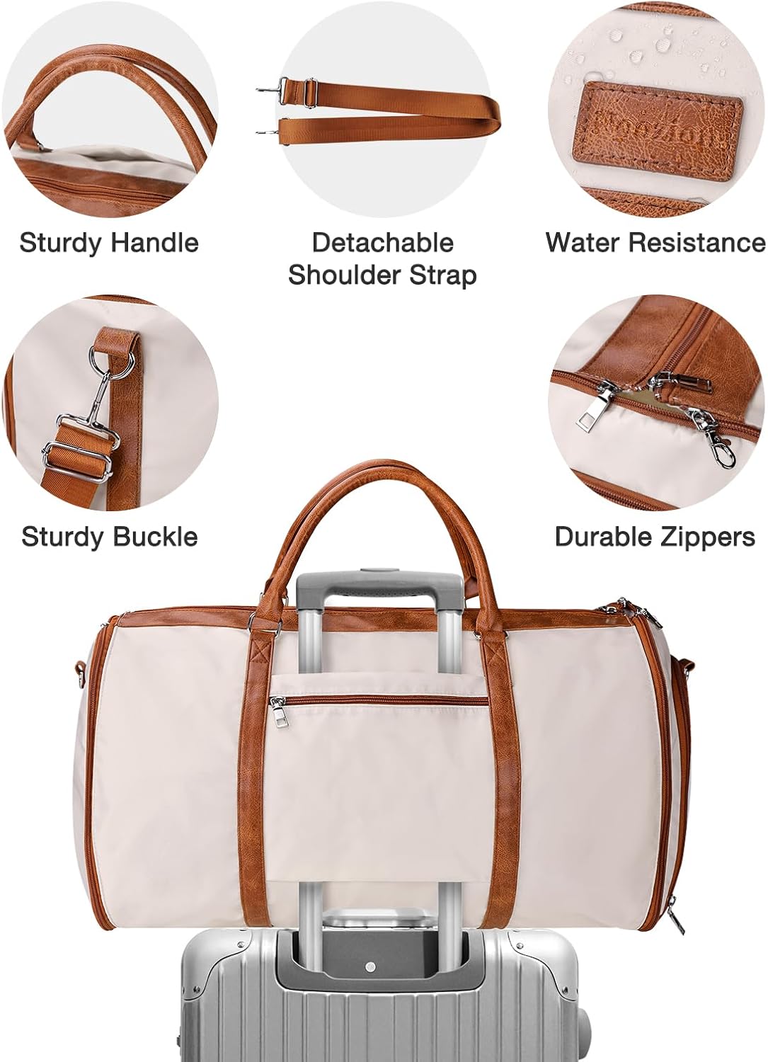 Noozion Convertible Garment Duffel Bag for Travel - Carry On Garment Bags With Toiletry Bag Large Weekender Bag for Men Women 2 in 1 Hanging Suitcase Suit Travel Duffel Overnight Bags - Image 4