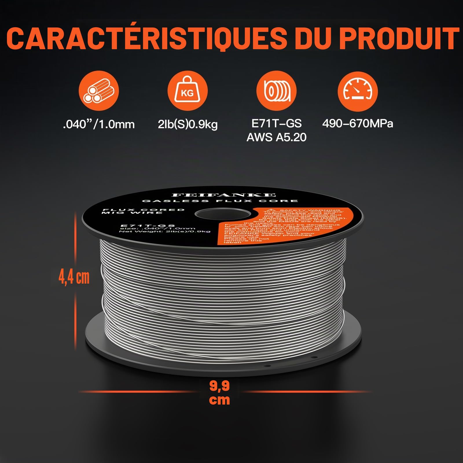 FEIFANKE Fil Fourré Sans Gaz 1.0MM, 2KG- E71T-GS General Purpose MIG MAG Welding Wire Reel D100 for Welding Machines, 2 Boîte