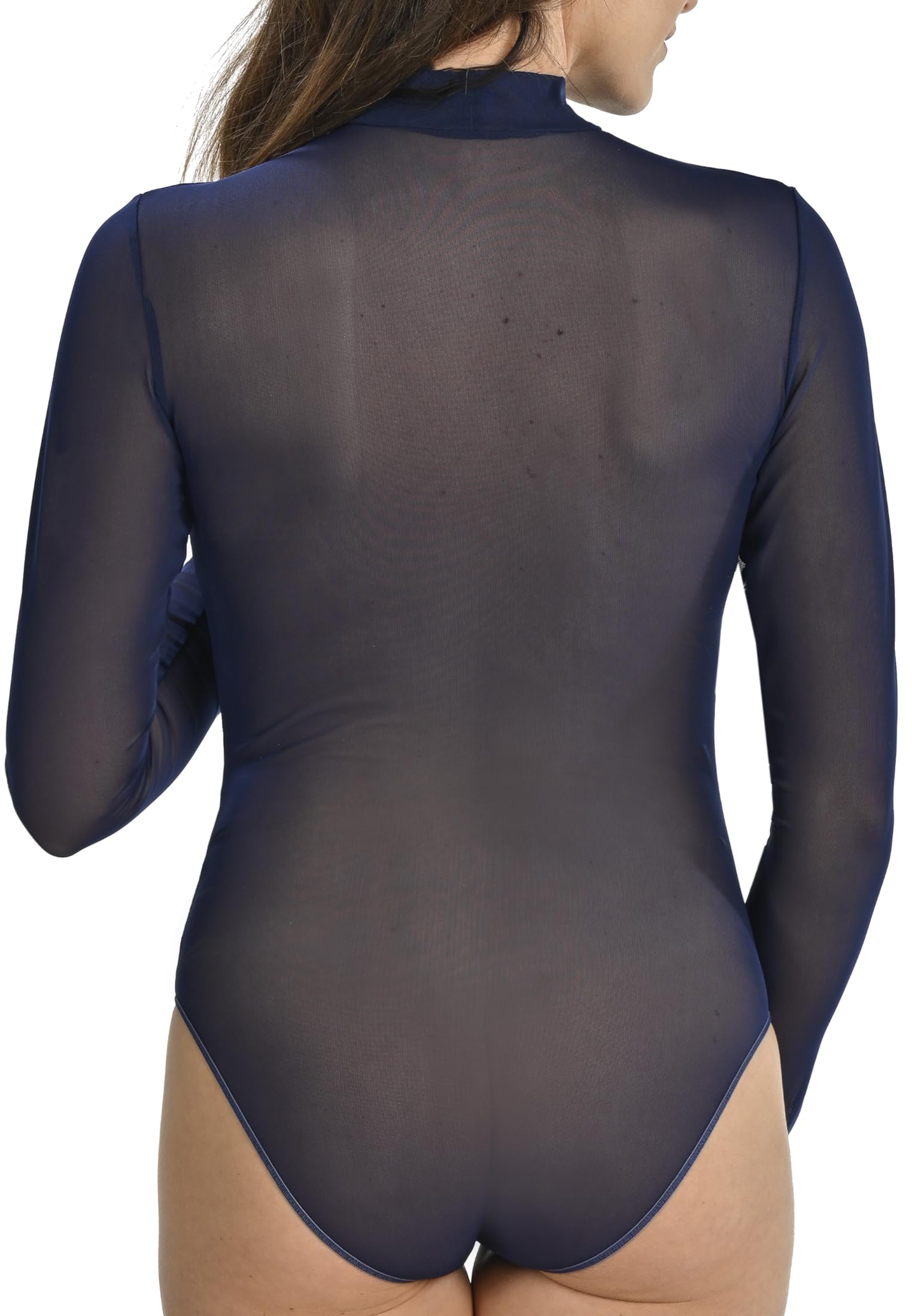 Teyli Bodys Damen Women aus Hochwertigem Material - Langarm Body Netz Frauen Taillierter - Bodysuit Women - Body Damen aus Mesh - Bodys für Frauen Angenehm Blau M