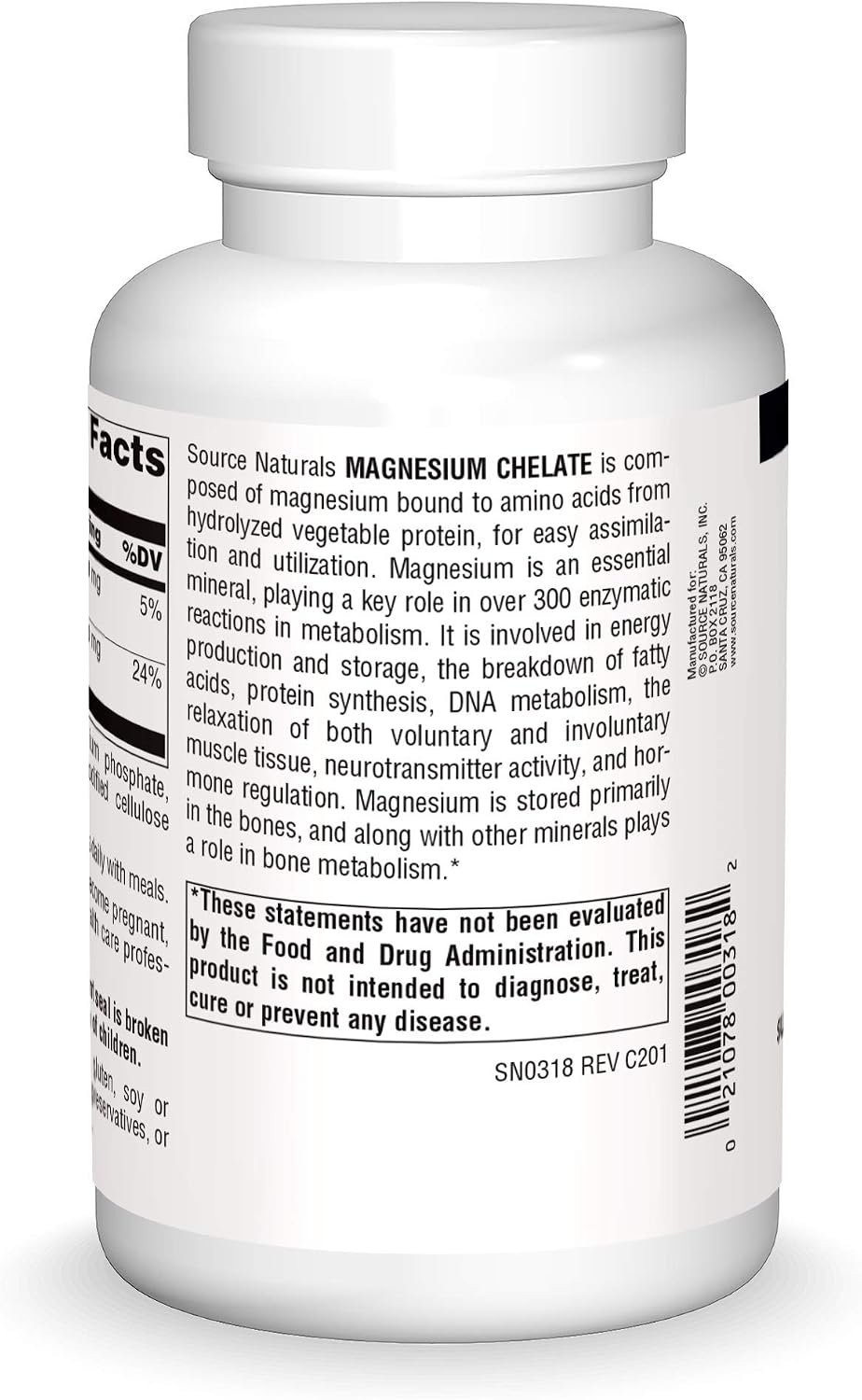 Source Naturals Magnesium Chelate - Supports Nerve & Muscle Function - 250 Tablets