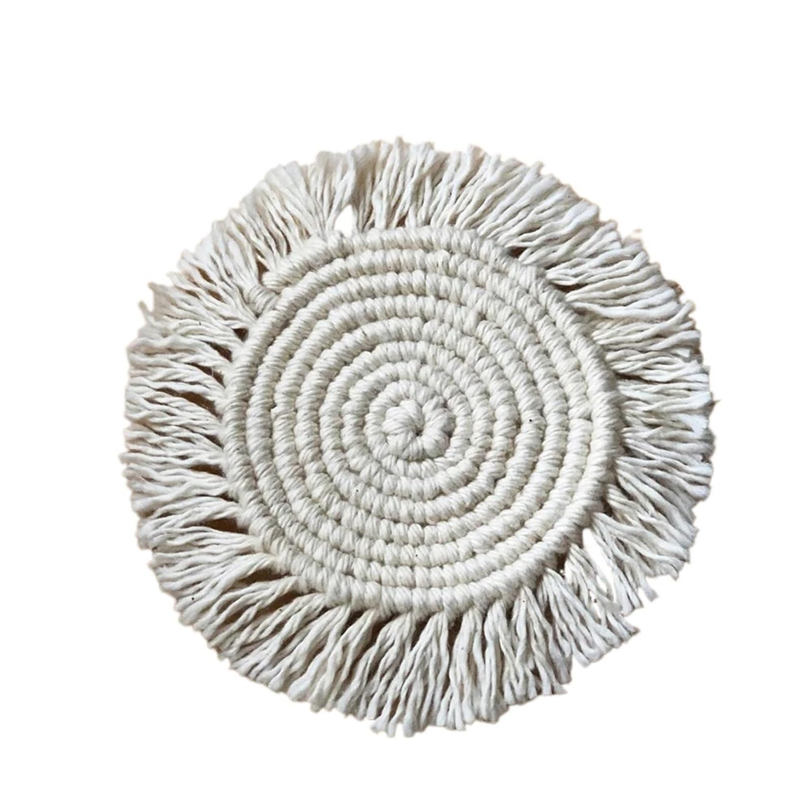 Woven Placemats Macrame Placemats Cup Mat Tablecloth Coaster Pad Non-slip Pure Handcrafted Cotton Braid Insulation Mats(15x15cm)