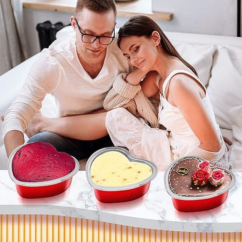 Miniatura 6 de 40 juegos de moldes para pasteles en forma de corazón, mini moldes para pasteles con tapas de 3.4 fl oz/3.5 onzas, moldes de aluminio con tapas,