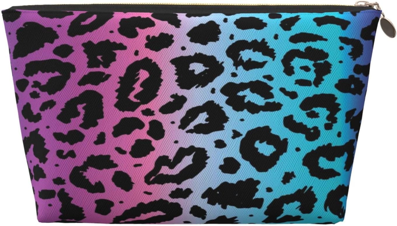 Colorful Cow And Leopard Print Leather Makeup Bag For Women, Portable Travel Toiletry Bag,Cosmetic Bags, Toiletries, Aesthetic Accessories Storage Bag
