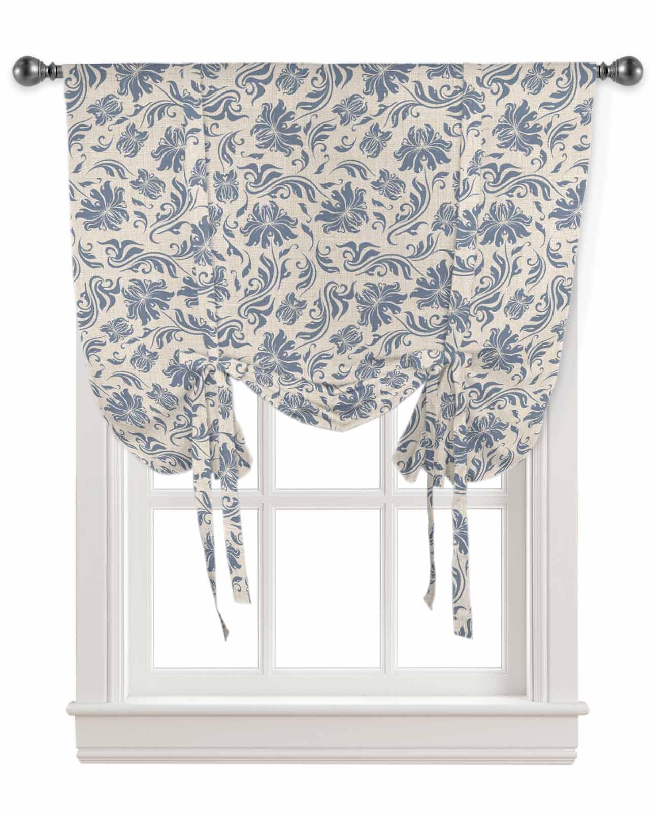 ARTSHOWING Tie Up Curtains for Windows 45 Inch Length Balloon Curtains Kitchen Adjustable Roll Up Curtain Shade Retro Abstract Floral Texture Blue Tie Up Valance Bathroom Curtain Window 42