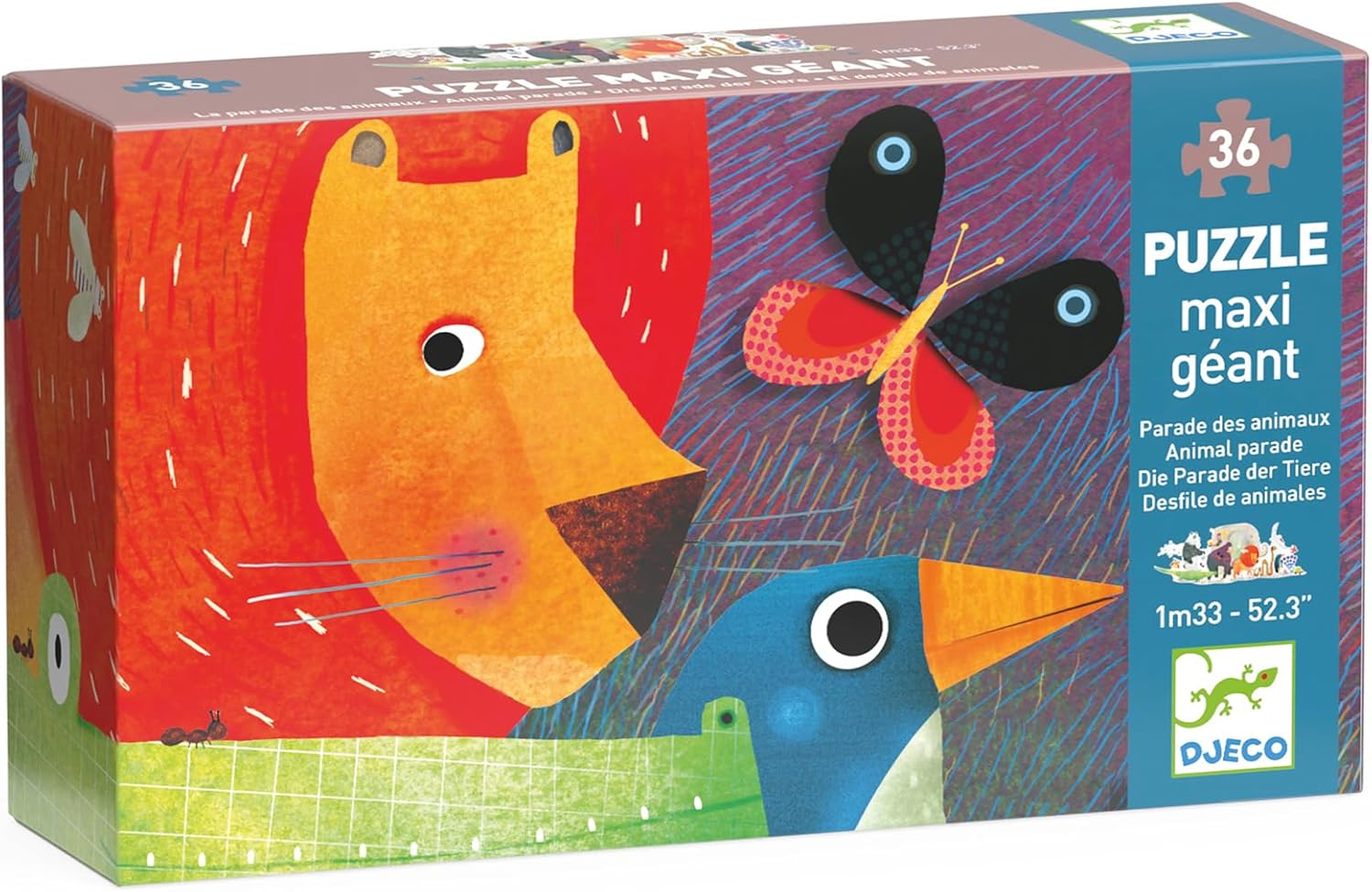 DJECO - Giant Floor Animal Parade Puzzle 36 Pieces - Assembling a Floor Puzzle - Enhances Cognitive and Motor Skills - Award-Winning Art and Design - Durable and Engaging - Kids 4+ Years