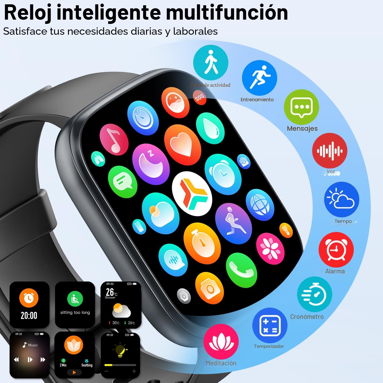 Reloj Inteligente Hombre Mujer, 1.95" Smartwatch con Llamadas Bluetooth y Notificación, 110+ Deportivos Smart Watch con Podómetro/Pulsómetro/Monitor de Sueño, IP68 Pulsera Actividad para Android iOS