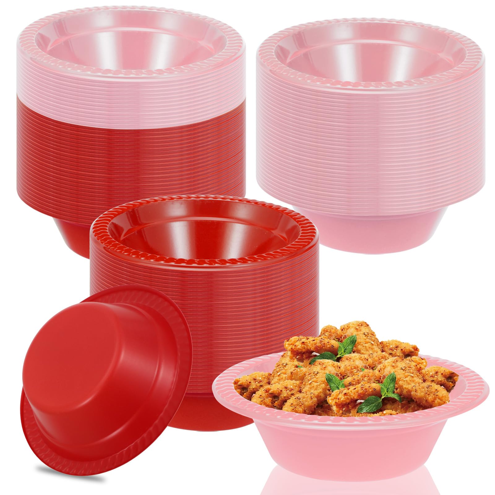 Photo 1 of 100 Pcs Valentines Day Plastic Bowls, 12 oz Red Pink Disposable Valentines Day Party Salad Bowls Serving Food Supplies for Romantic Wedding Anniversary Party Favor Outdoor Picnic Festival Celebration