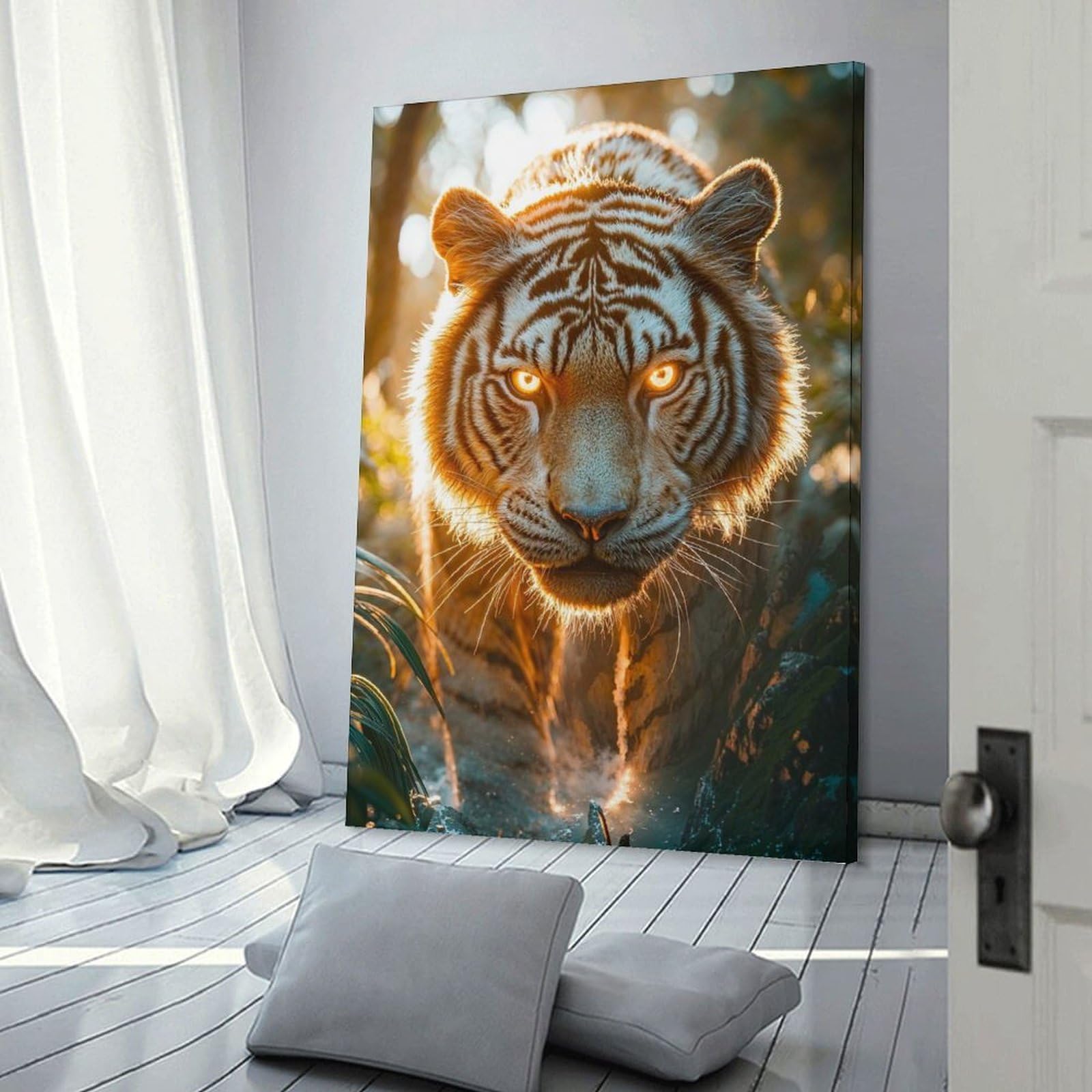 Junmoney Glowing-Eyed Tiger in The Jungle Wall Picture Print, 12x18inch(30x45cm), for Flats, Guest Rooms Or Compact Rooms, Decorative Canvas Decor for Home Updates
