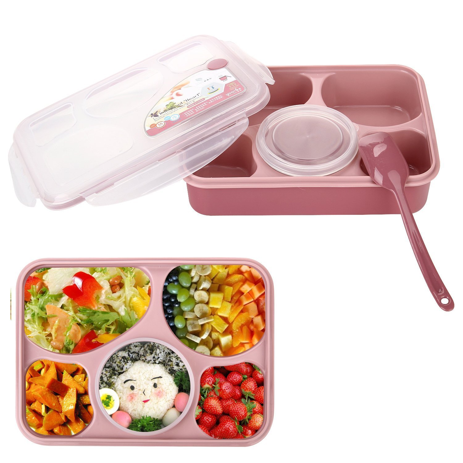 Bestland Bento Box Microwave and Dishwasher Safe Lunch Box with 5 + 1 Separate Containers (Pink)