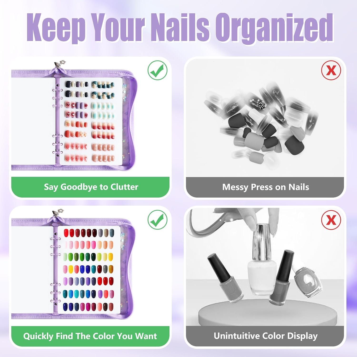DHATMYC A5 Press On Nail Storage Book Organizer Binder with 8 Pages, Purple image 5