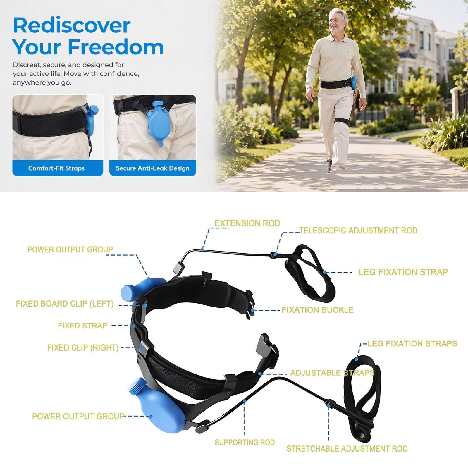 Esoscheletro camminata bionico forza regolabile singolo/doppio | Utilizzare supporto for gambe durante recupero dei pazienti Dispositivo mobilità indossabile leggero(Left,Small)