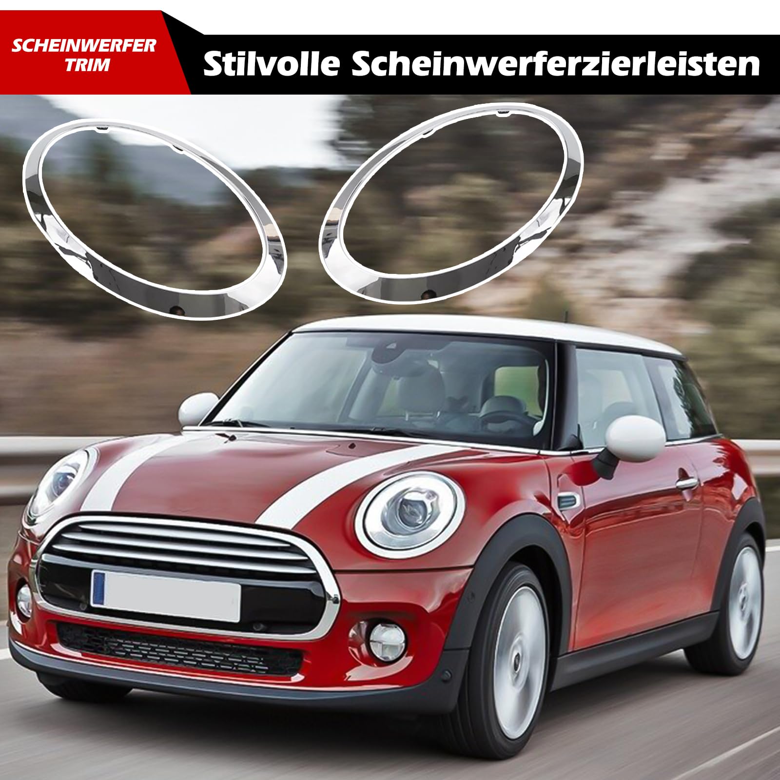 Mini Cooper F55 F56 F57 2014-2021 Cerchietto Fari Ricambio Argento 2 Pezzi