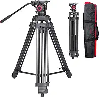 Miliboo Tripé profissional de vídeo para câmera mtt601a com cabeça fluida, espalhador central e placa QR, alumínio, altura de trabalho de 70-151 cm, carga máxima de 10 kg, básico