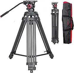 Miliboo Tripé profissional de vídeo para câmera mtt601a com cabeça fluida, espalhador central e placa QR, alumínio, altura de trabalho de 70-151 cm, carga máxima de 10 kg, básico