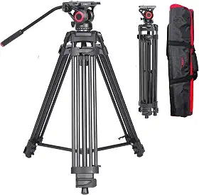 Miliboo Tripé profissional de vídeo para câmera mtt601a com cabeça fluida, espalhador central e placa QR, alumínio, altura de trabalho de 70-151 cm, carga máxima de 10 kg, básico