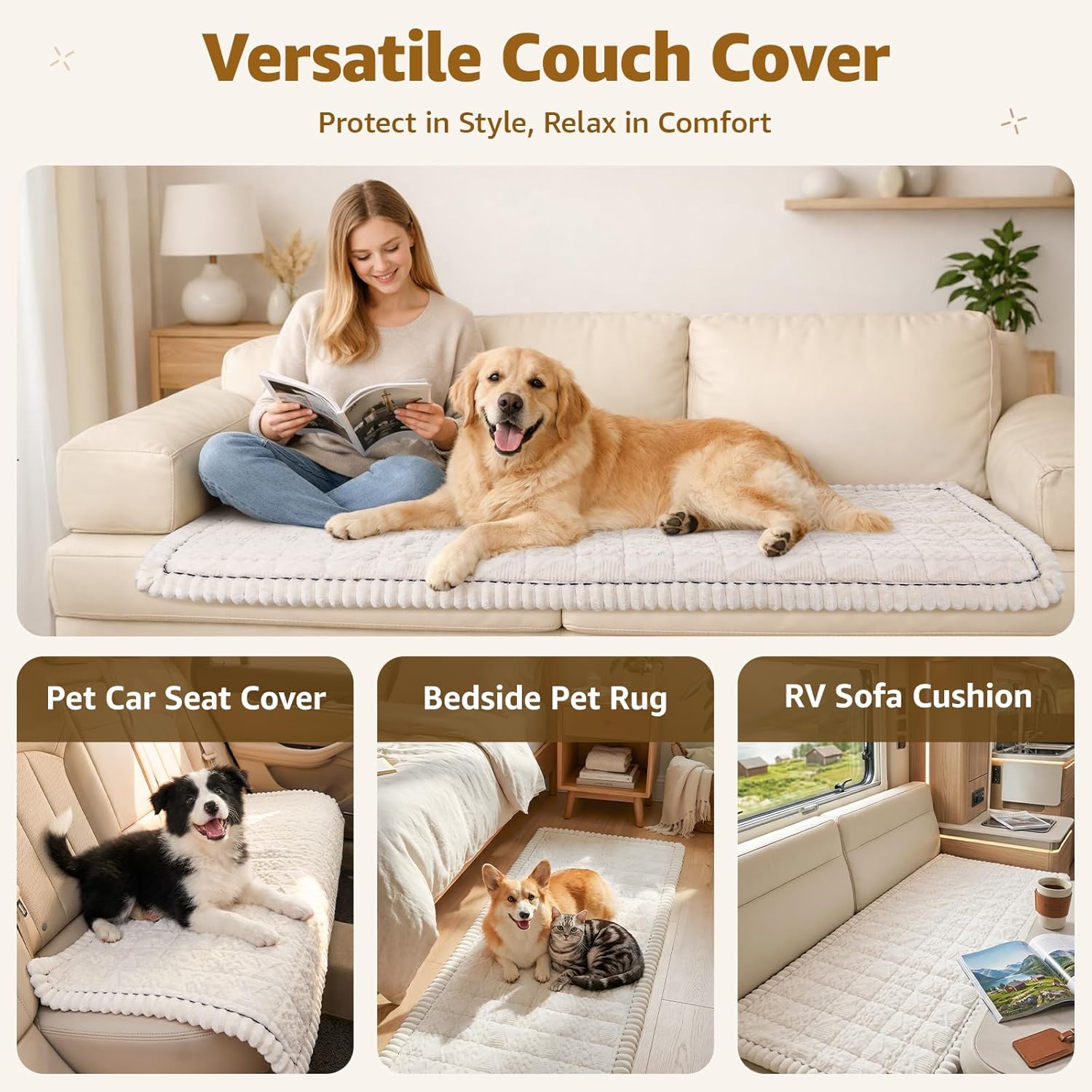 LOOBANI Couch Covers for Dogs, Non Slip Sofa Covers for Pets Washable, Thick Pet Couch Covers Mat for 3/L Shape Seat Sofa Hair Resistant, Home Decor Couch Protector Pet Friendly, 27.6" x 82.7", White
