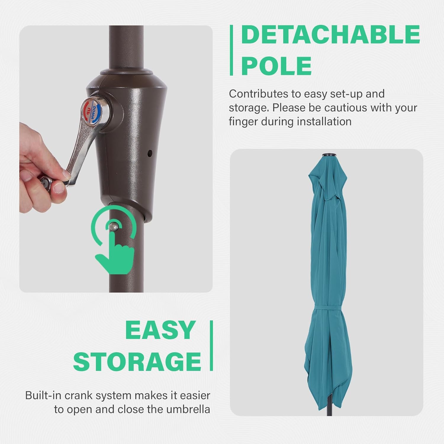 JEAREY 8x10 ft Rectangular Patio Umbrellas Outdoor Table Market Umbrella w/Crank, 8 Sturdy Ribs, UV Protection Windproof Sunproof for Garden, Deck, Backyard, Pool(Cerulean)