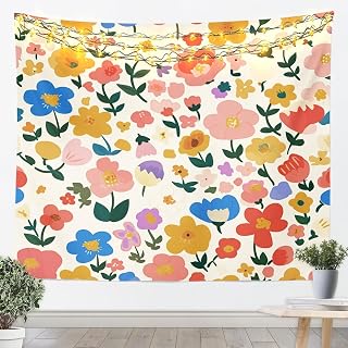 jejeloiu Colorful Flowers Tapestry Floral Wall Art for Living Room Bedroom Cute Wall Hanging Blanket Home Decor Medium 59"x59"