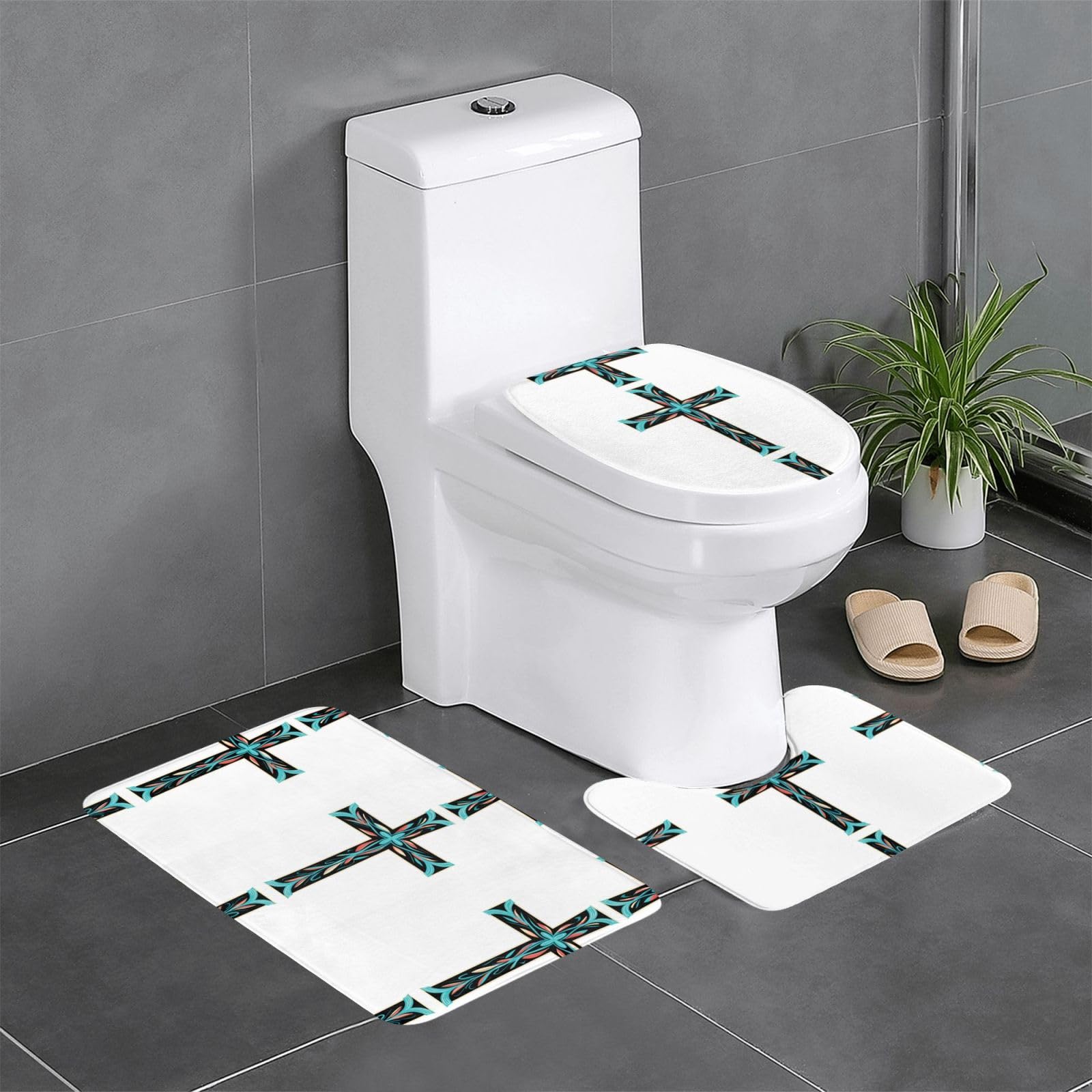 Tapis de bain antidérapants au motif croix rétro pour coiffeuse et WC