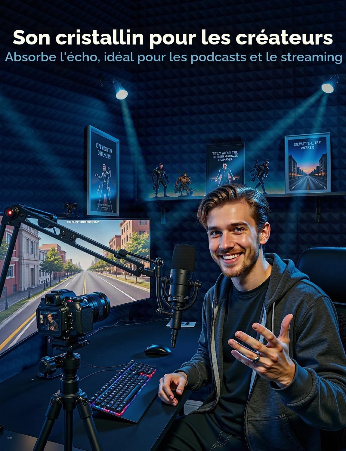Mousse Acoustique Autocollante, Lot de 24 Panneaux Acoustique, 30 X 30 X5cm, Mousse Anti Bruit, Gaming, Podcasting, Studio d'enregistrement, Bureaux