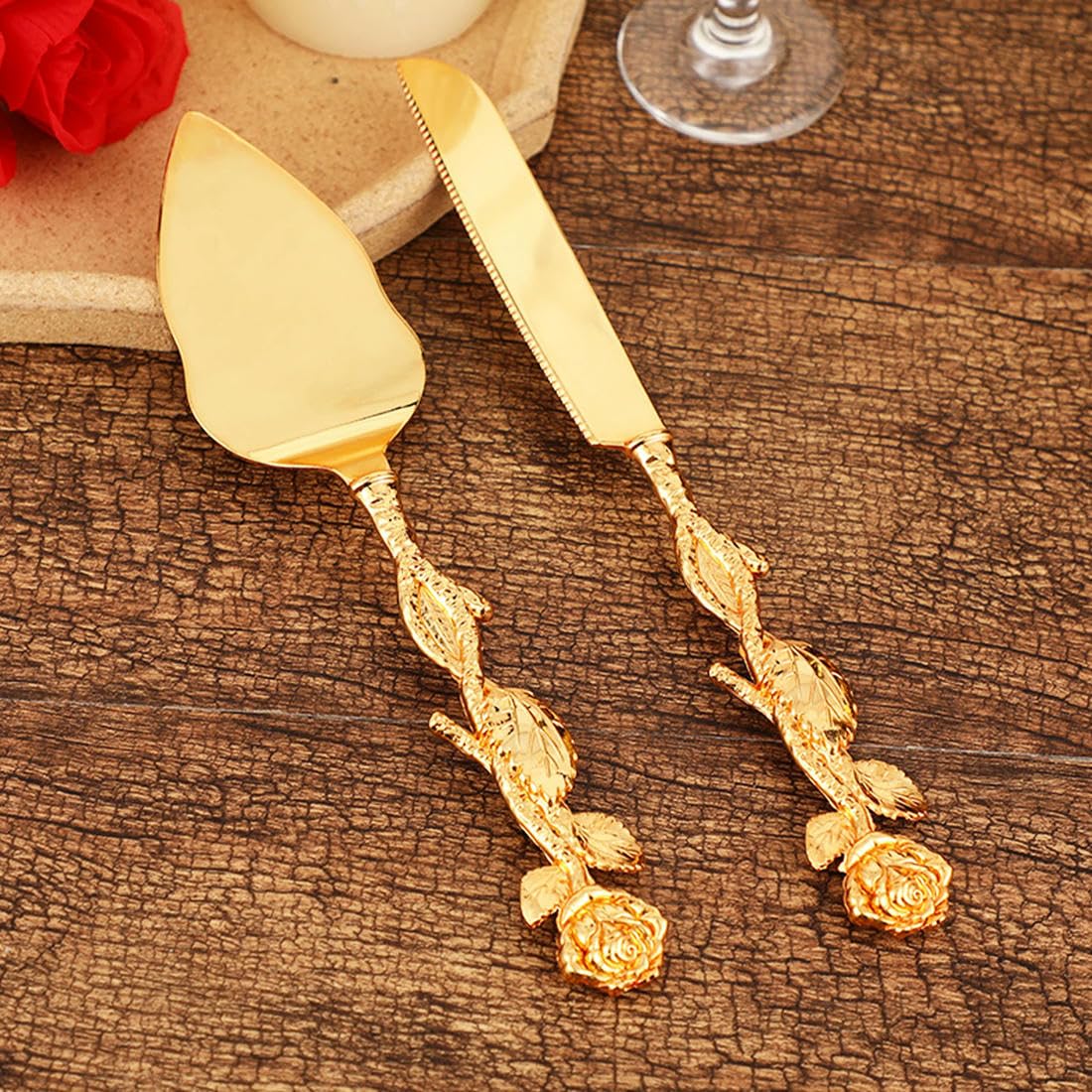 Ensemble de 2 Couteaux à gâteau et pelles en Zinc doré Vintage Outils de découpe de gâteaux pour Cadeau de Mariage Fournitures de fête d'anniversaire de Mariage