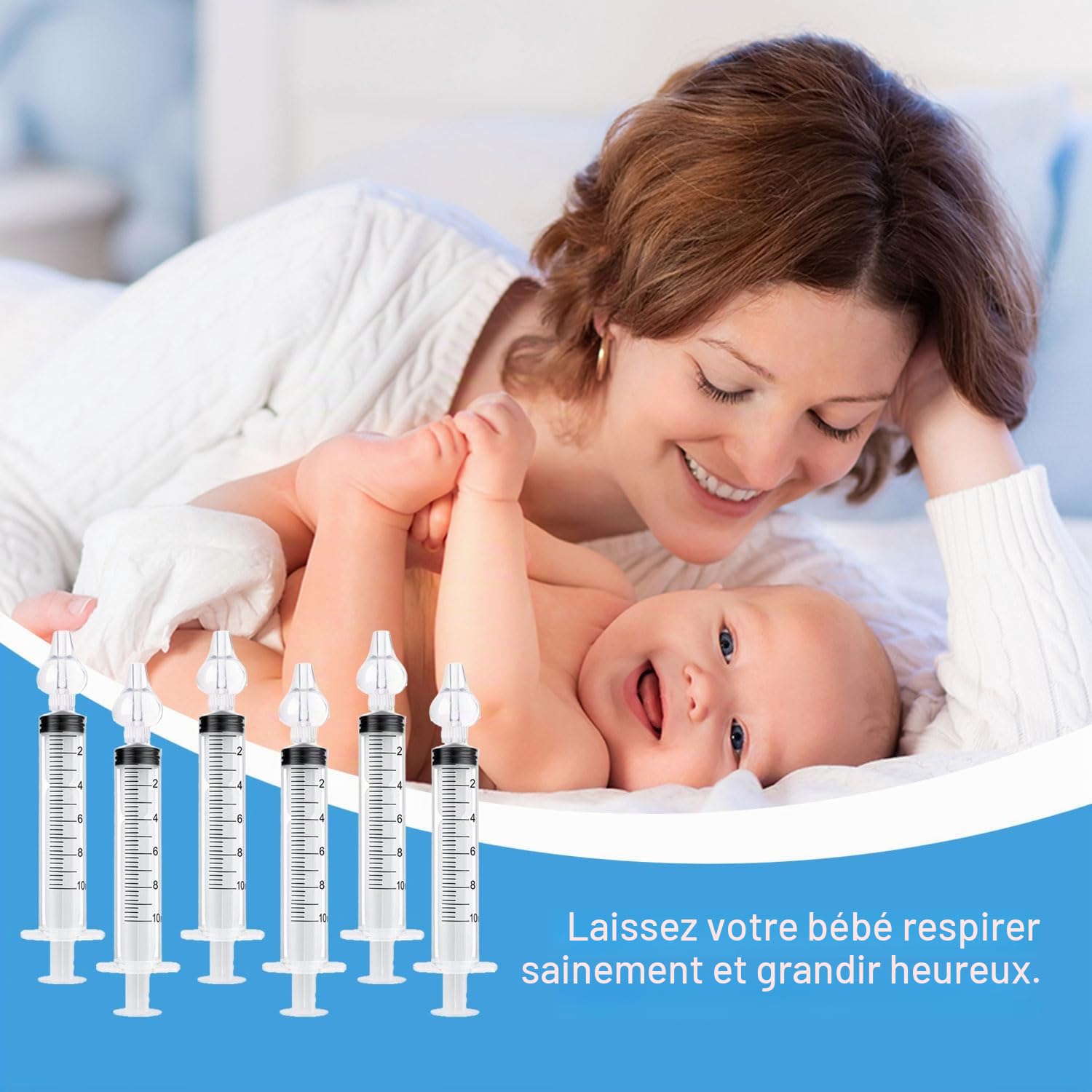 Aspirateur Nasal en Silicone pour Bébé 6 Pièces avec Embouts Doux et Lavables