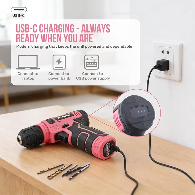 Taladro Atornillador Inalámbrico Hi-Spec 8V Rosa con Maletín y Accesorios miniatura 5