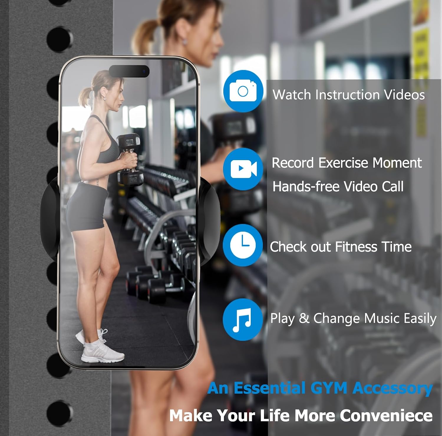 TONDA Gym Magnetic Phone Holder【Strong Magnets】 360 Adjustable Magnetic Phone Mount, Phone Tripod Holder Gym Accessories for Women Men Workout Essentials for 4-7" Smartphones