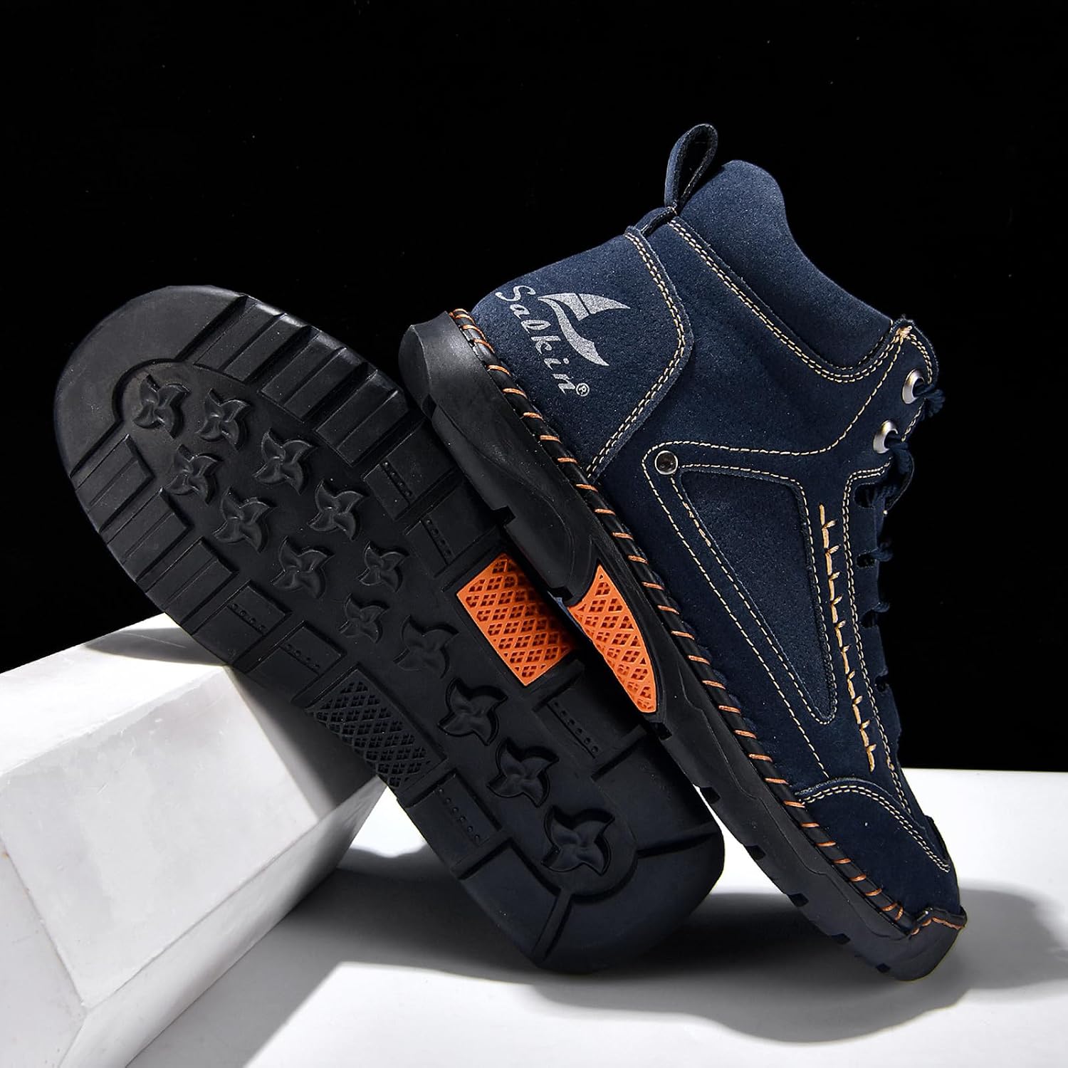 Women's Mid Top Hiking Sneakers,Trendy Comfort Hand-Stitched Leather Lace-Up Non-Slip Outdoor Travel Ankle-Support Boots
