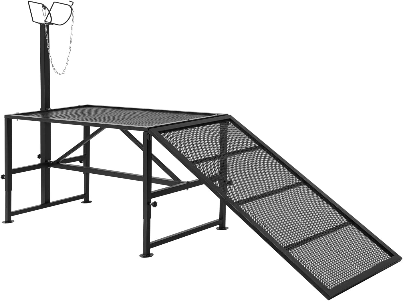 Heavy Duty Goat Milking Stand with Ramp,Adjustable Hoof Trimming & Sheep Handling Stand,500 lbs Capacity,Metal Ramp & Anti-Slip Grid for Goats,Sheep,Livestock,Livestock Handling Supplies