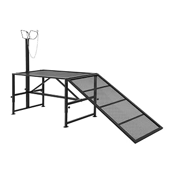 Goat Milking Stand, Adjustable Milking Stand with a Ramp, 47.24 x 23.62 inch Metal Livestock Shearing Stand for Sheep and Goats, 500lbs Capacity