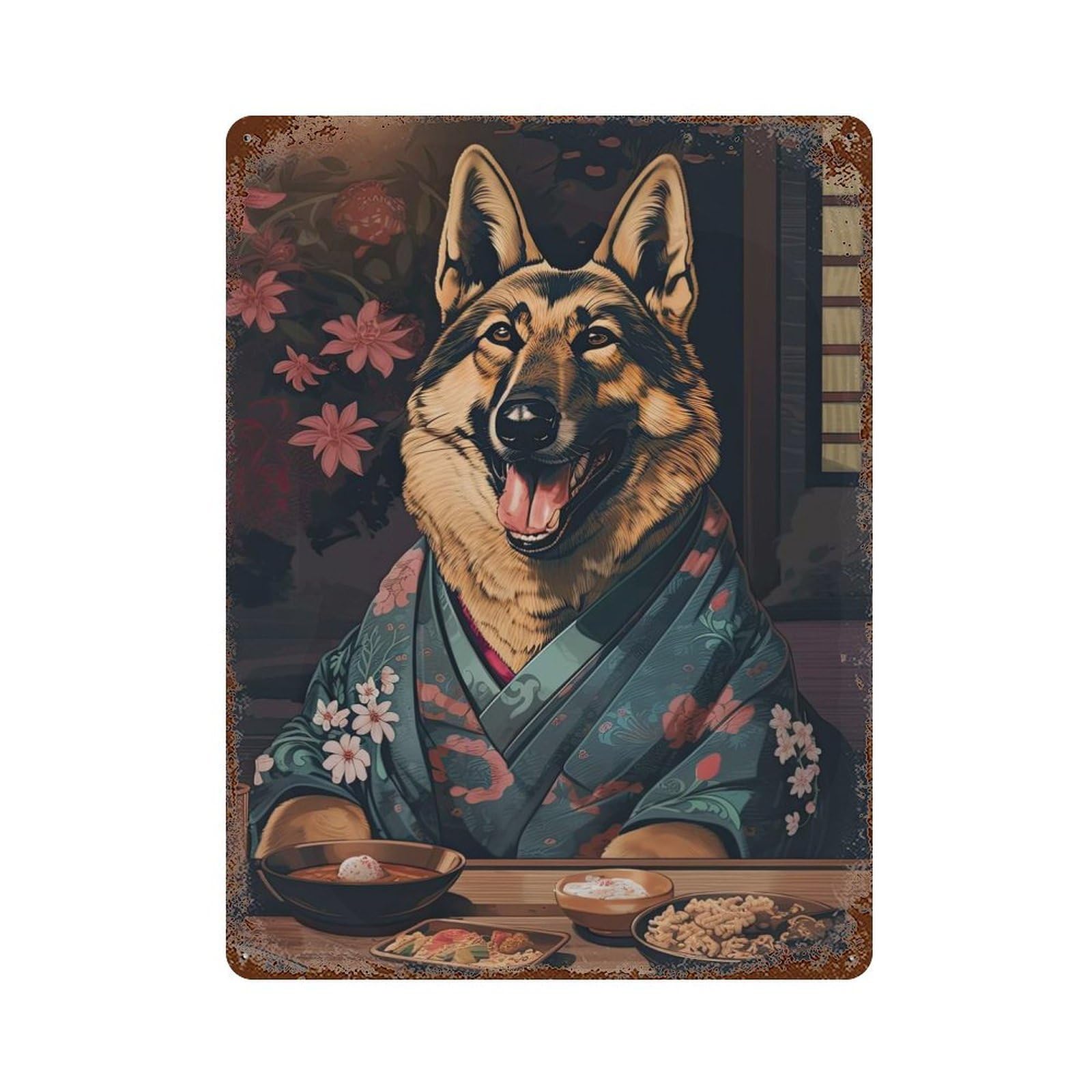 German Shepherd Food Lover Retro Metal Sign 15.7"x11.8", Shabby Chic Decor for Garage, Pub Or Kitchen