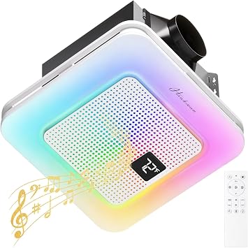 Hawkrown Bathroom Exhaust Fan with Bluetooth Speaker, 120 CFM 1.0 Sone Bathroom Exhaust Fan with Light, Dynamic Light, 7 LED Color, 3CCT Dimmable, Nightlight,Remote, Easy Install