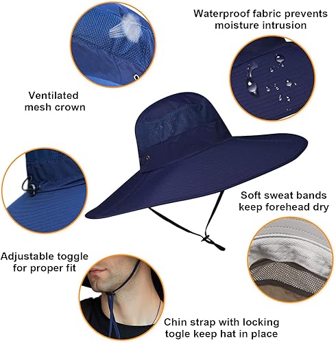 Miniatura 3 de Sombrero de sol de ala ancha para hombres y mujeres, protección UV, ventilado, sombreros de verano para pesca, senderismo, jardín, playa